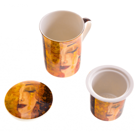 Керамична чаша с капаче и цедка "Златни сълзи" - Густав Климт