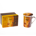 Керамична чаша с капаче и цедка "Златни сълзи" - Густав Климт
