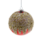 Стъклена топка за елха 9 см - Златен брокат