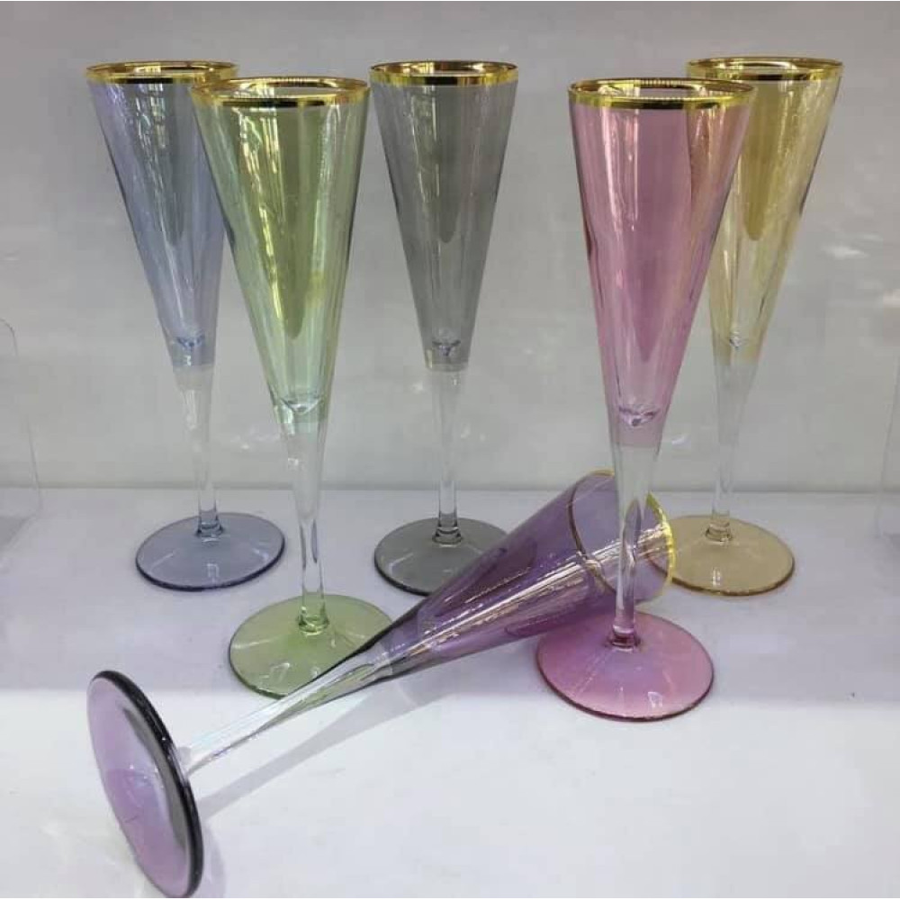 Комплект 6 бр чаши за шампанско 100 мл - Цветно стъкло