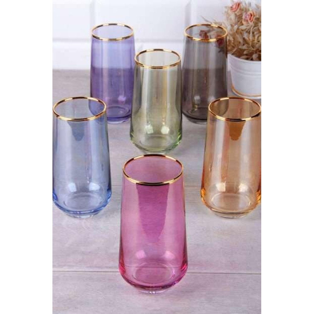 Комплект 6 бр чаши за вода 400 мл - Цветно стъкло