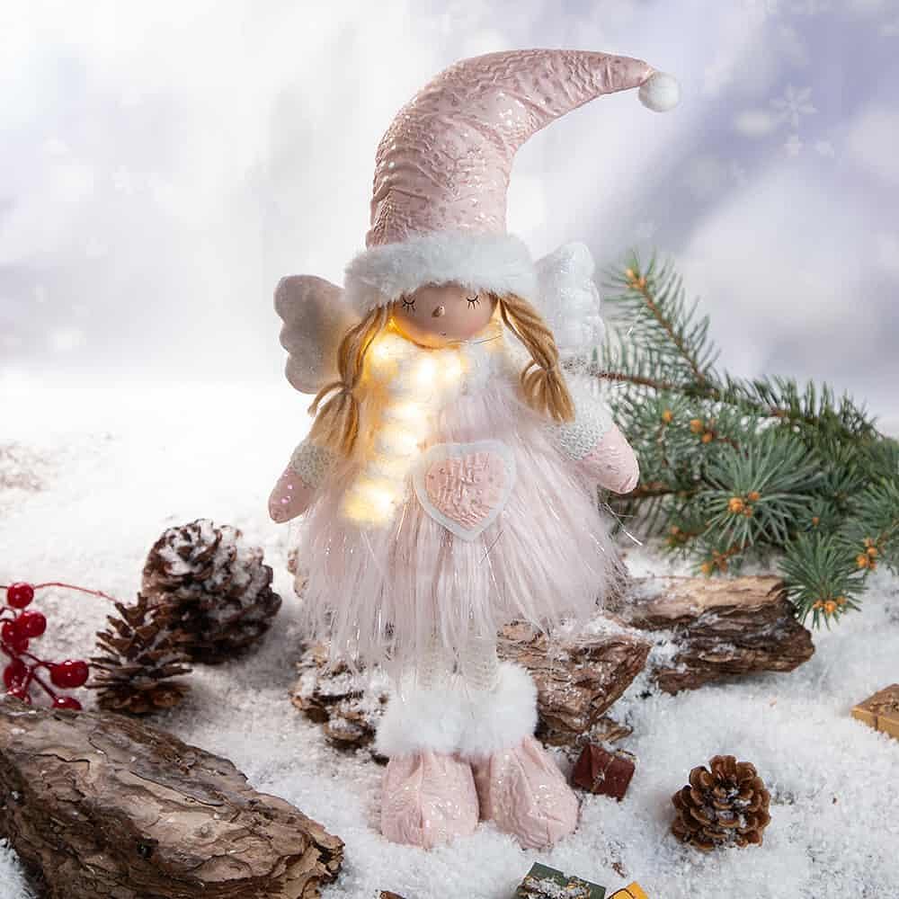  Коледна декорация - Светещ ангел малък розов 